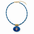 Blue Oval Stone Paracord Necklace