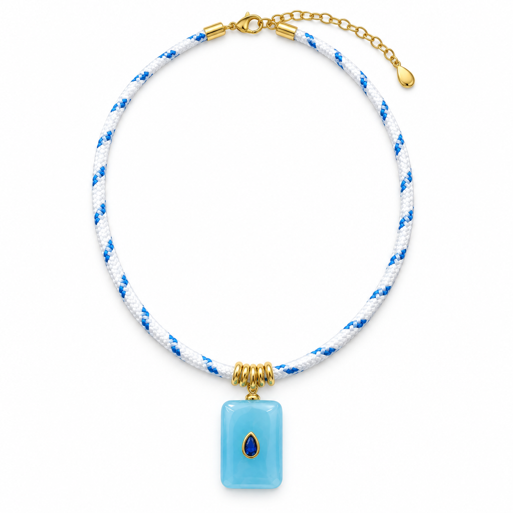 Aqua Blue Pendant Paracord Necklace