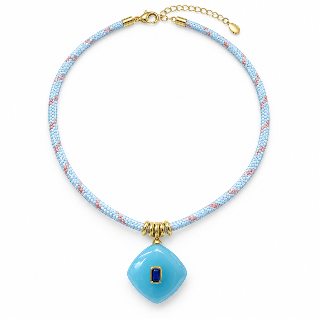 Aqua Diamond Pendant Paracord Necklace