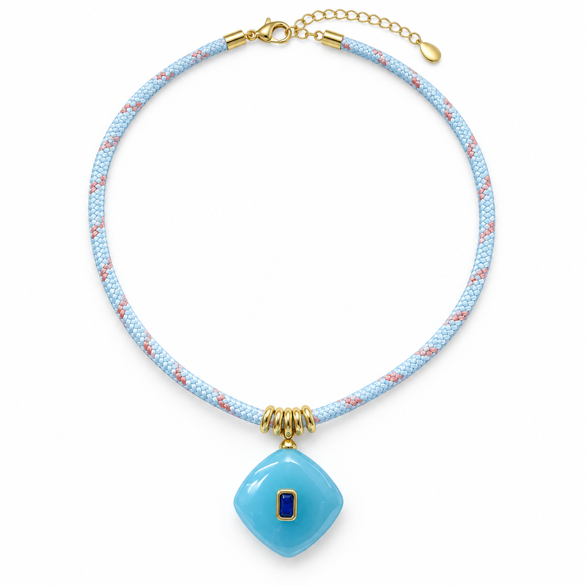 Aqua Diamond Pendant Paracord Necklace