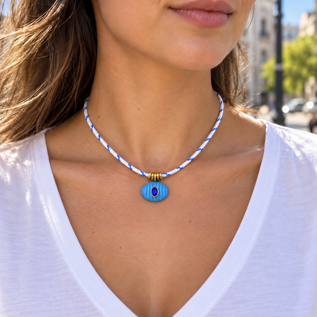 Blue Stone Pendant Paracord Necklace