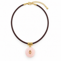 Blush Pink Pendant Brown Cord Necklace