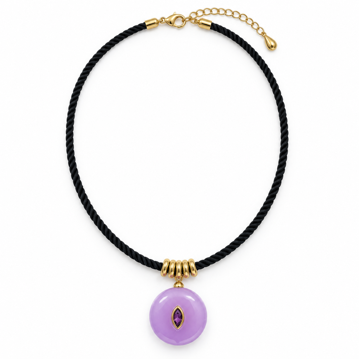 Lavender Marquise Pendant Black Cord Necklace