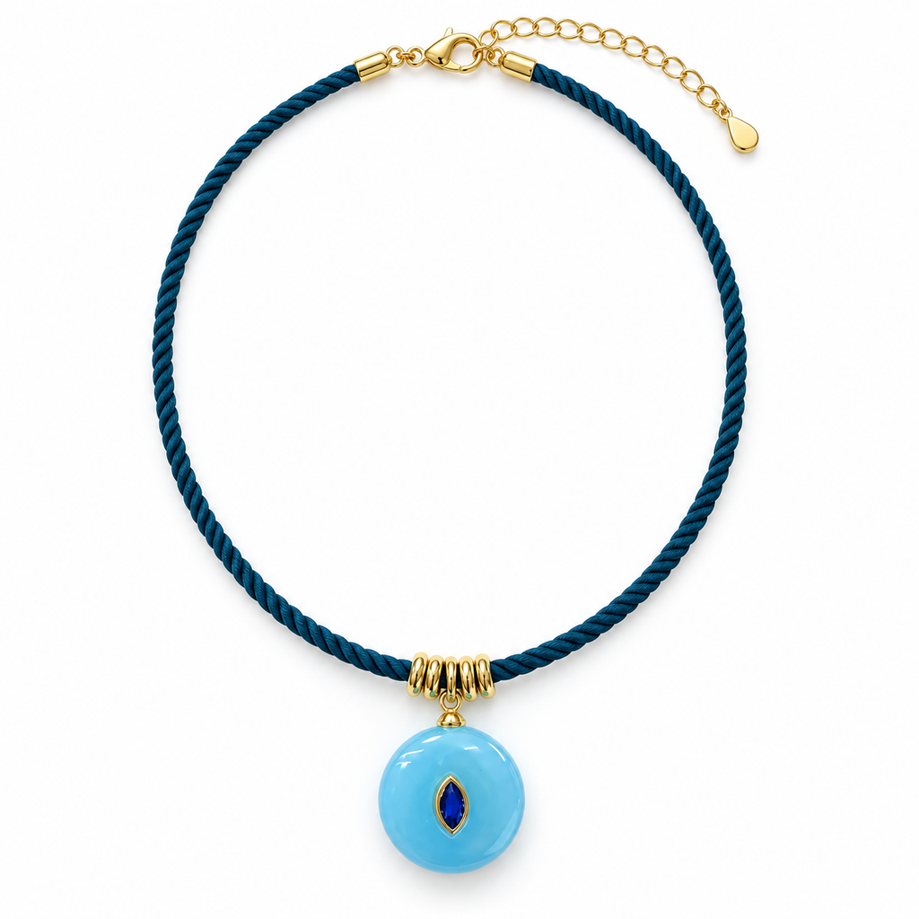 Aqua Marquise Pendant Teal Cord Necklace