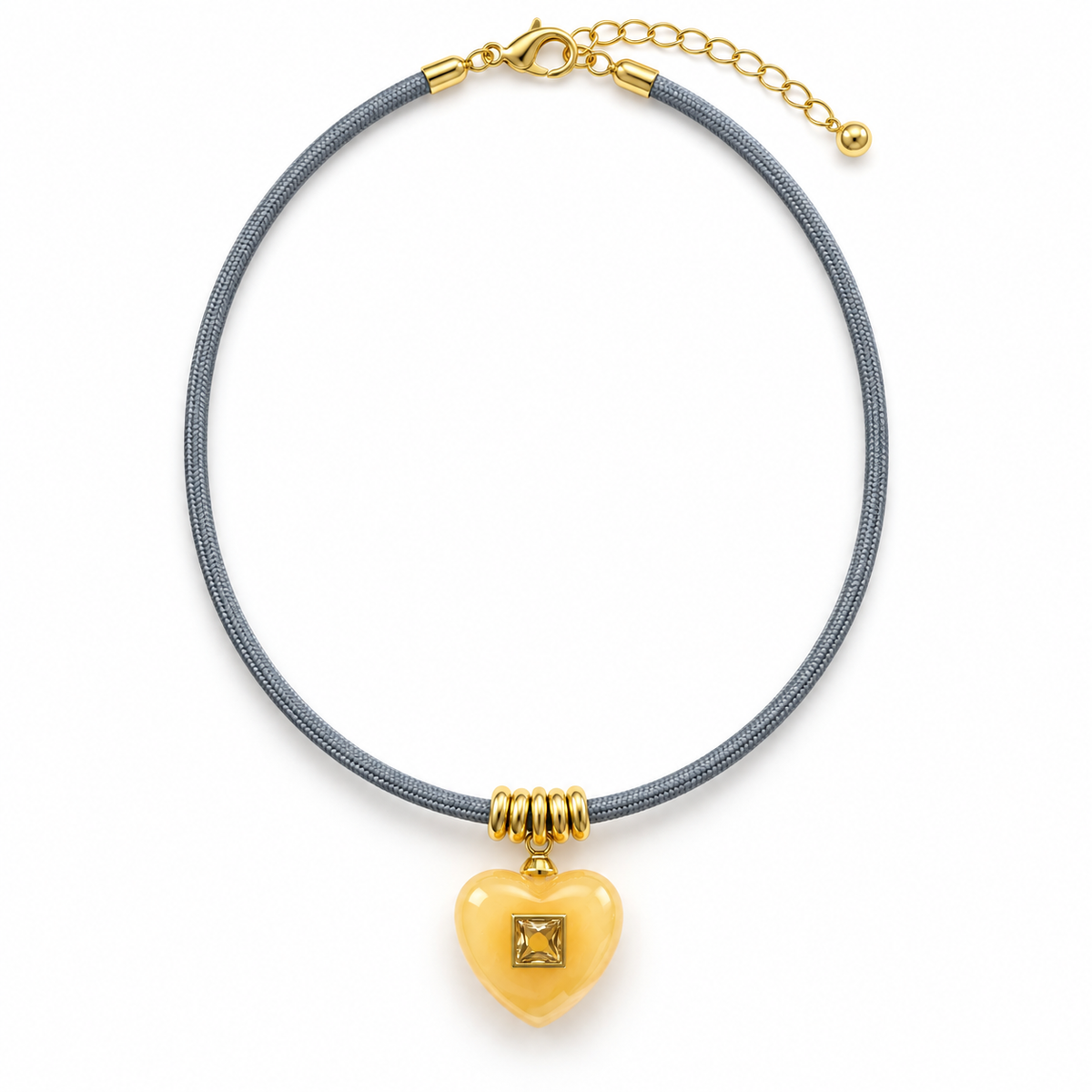 Yellow Heart Pendant Cord Necklace