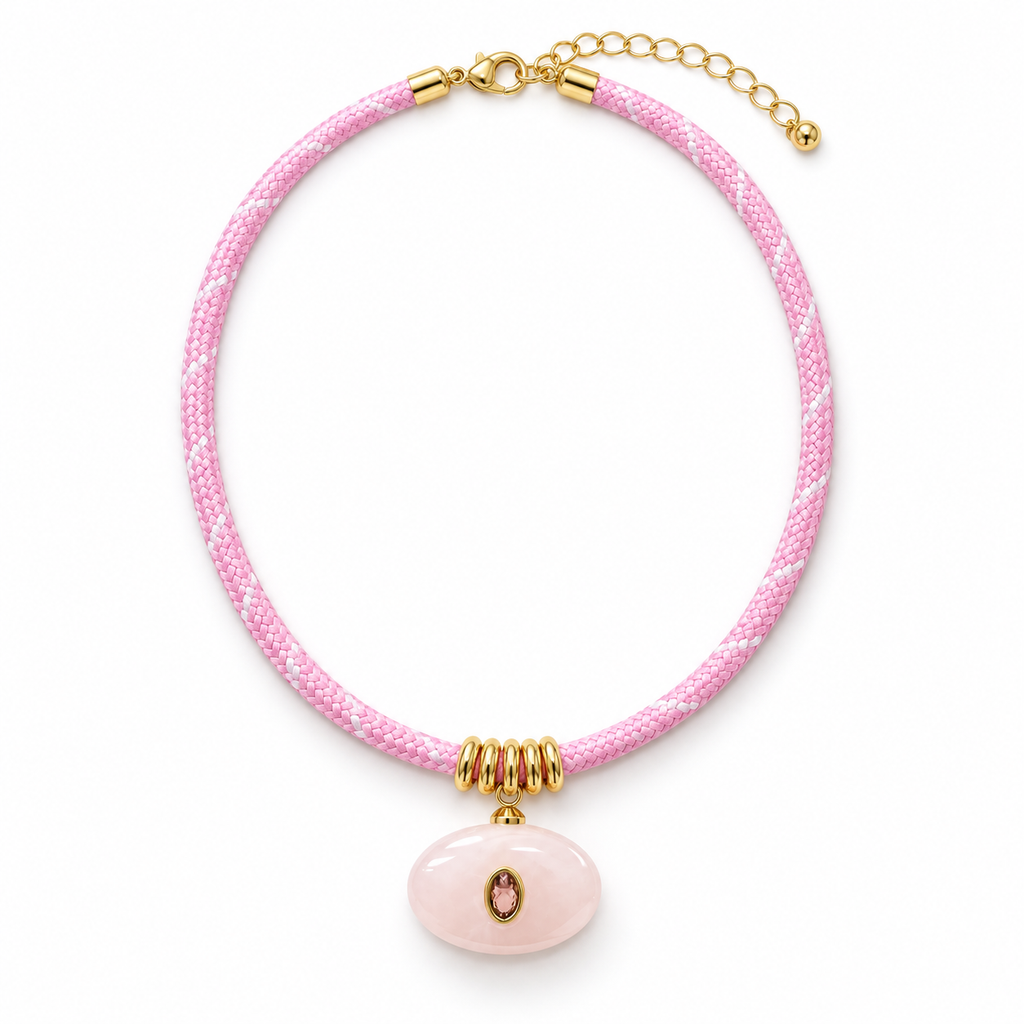 Blush Pink Oval Pendant Cord Necklace