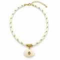 Ivory & Olive Oval Gemstone Pendant Cord Necklace