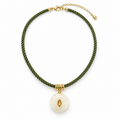 Ivory Gemstone Pendant Olive Cord Necklace