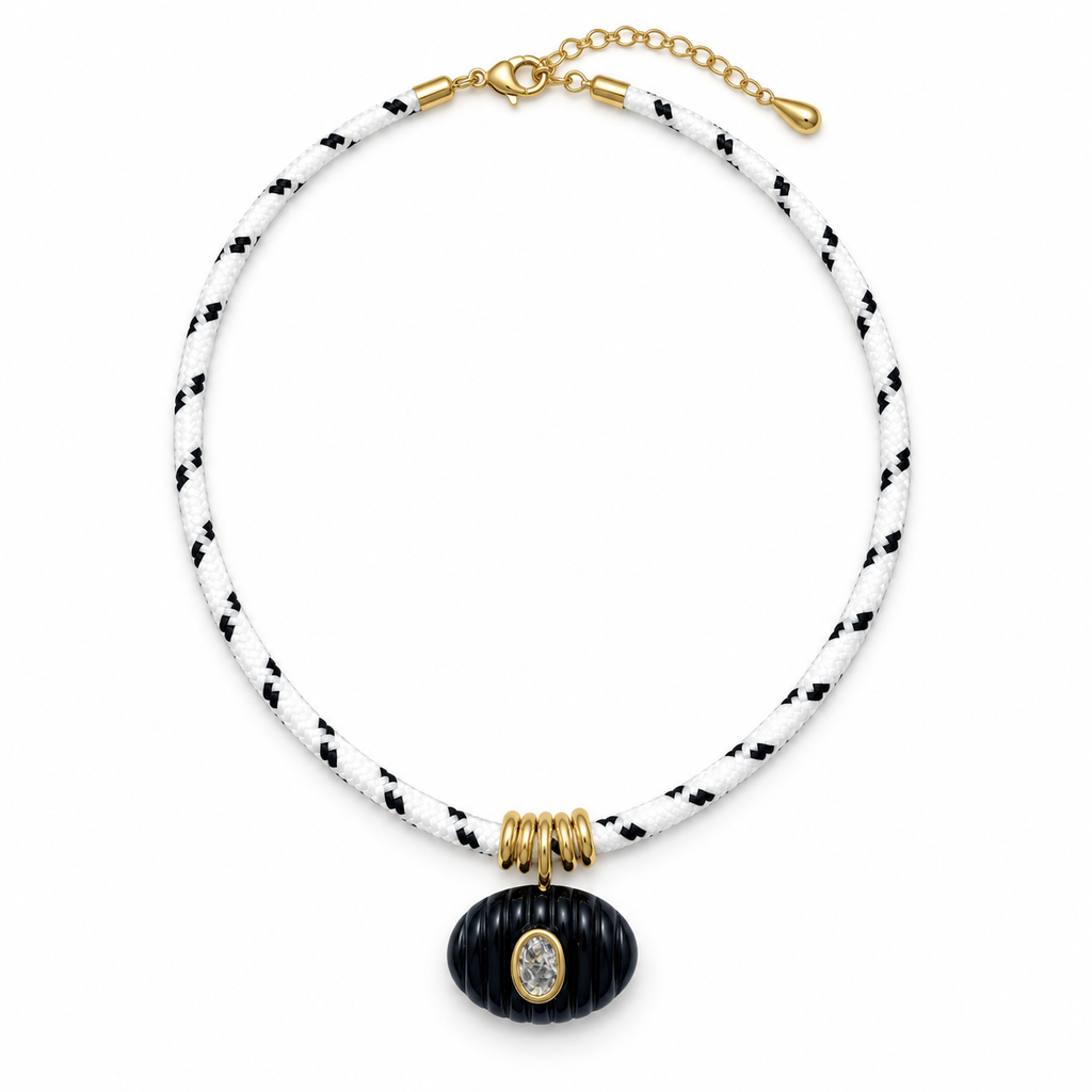 Black Ribbed Pendant Paracord Necklace