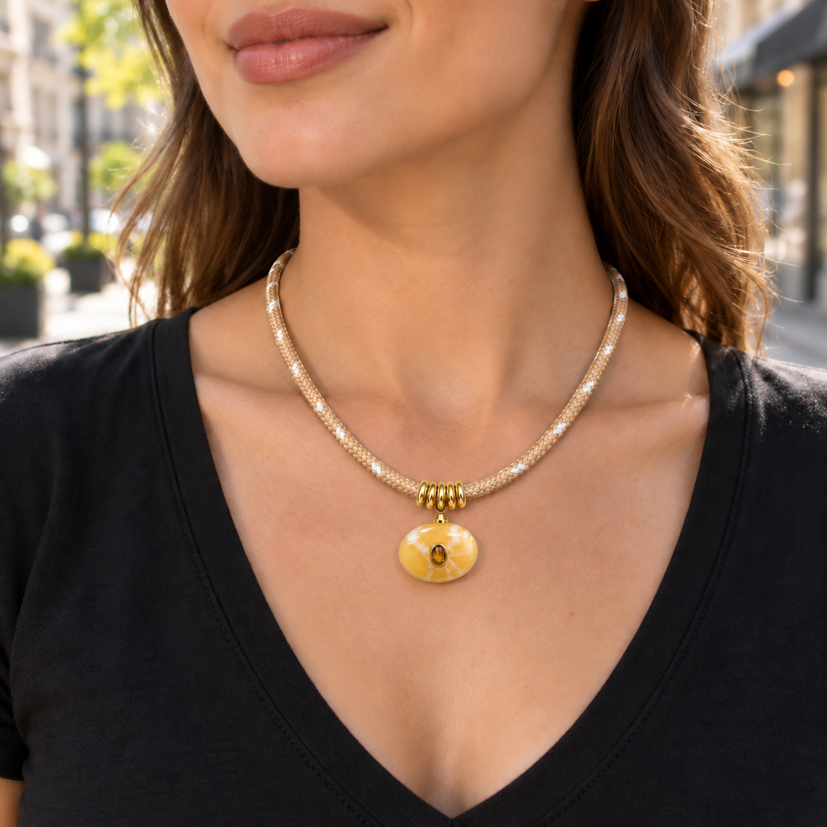 Honey Marbled Pendant Cord Necklace
