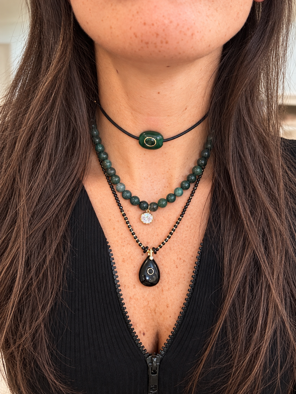 Black & Gold Teardrop Beaded Necklace