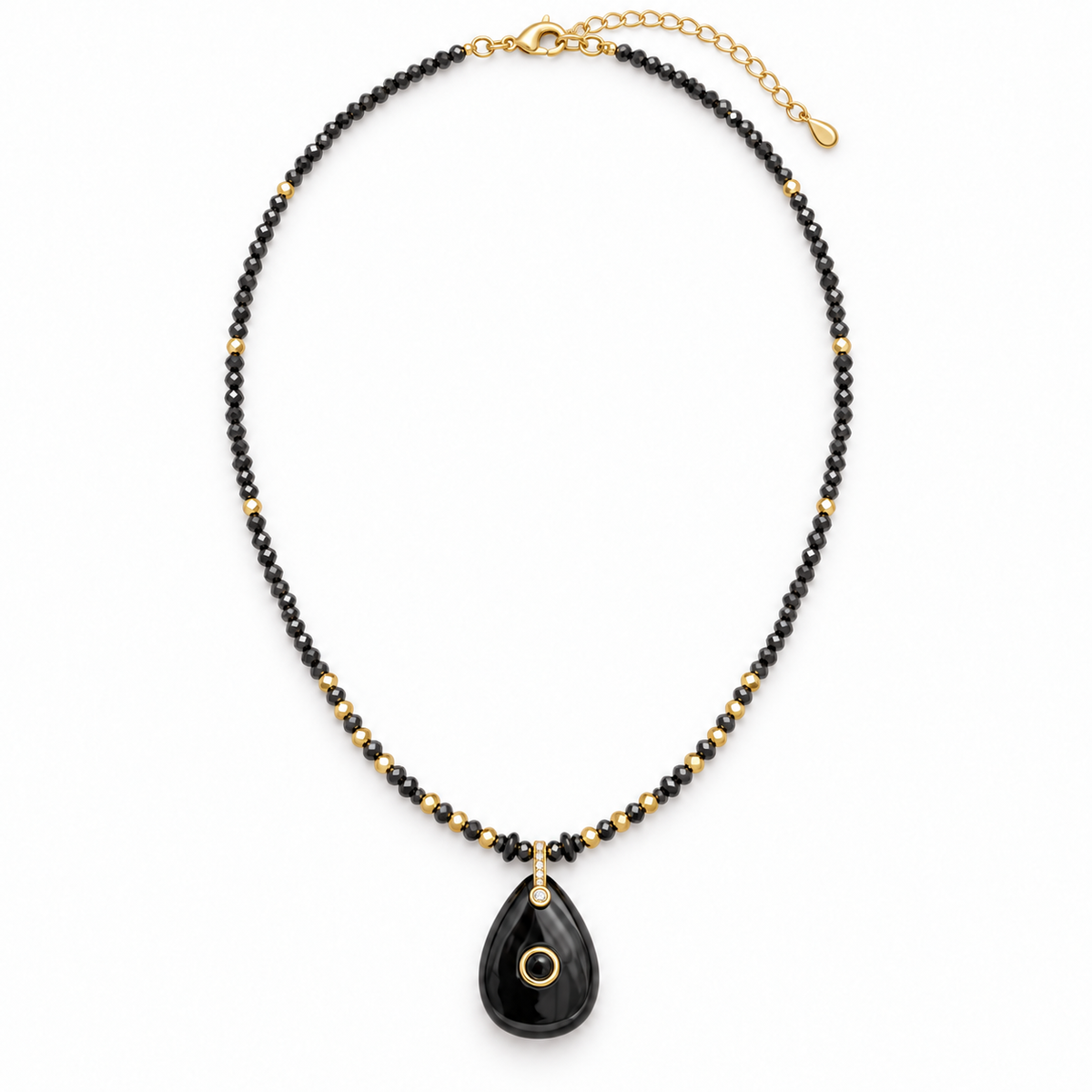 Black & Gold Teardrop Beaded Necklace