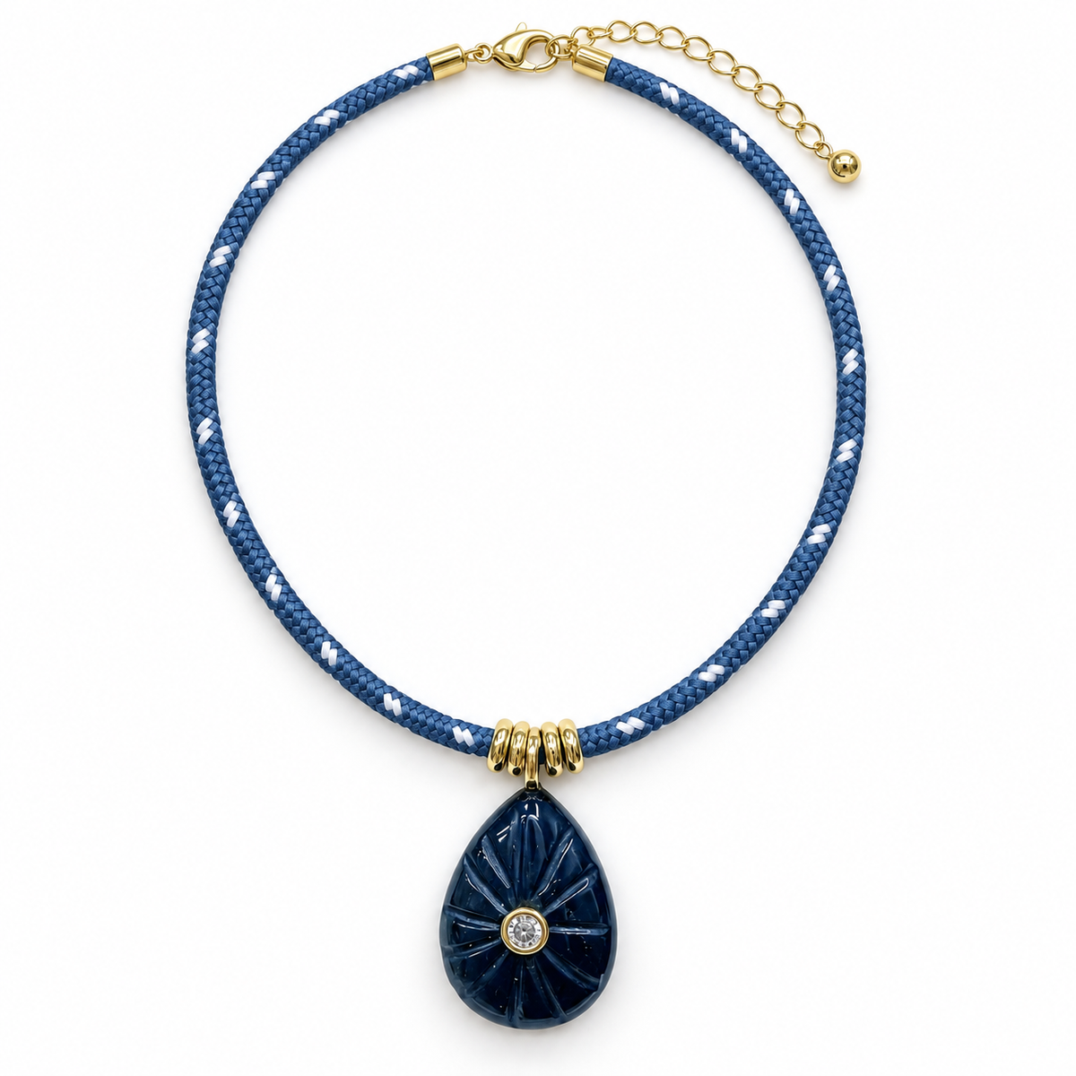 Navy Sunburst Teardrop Paracord Necklace