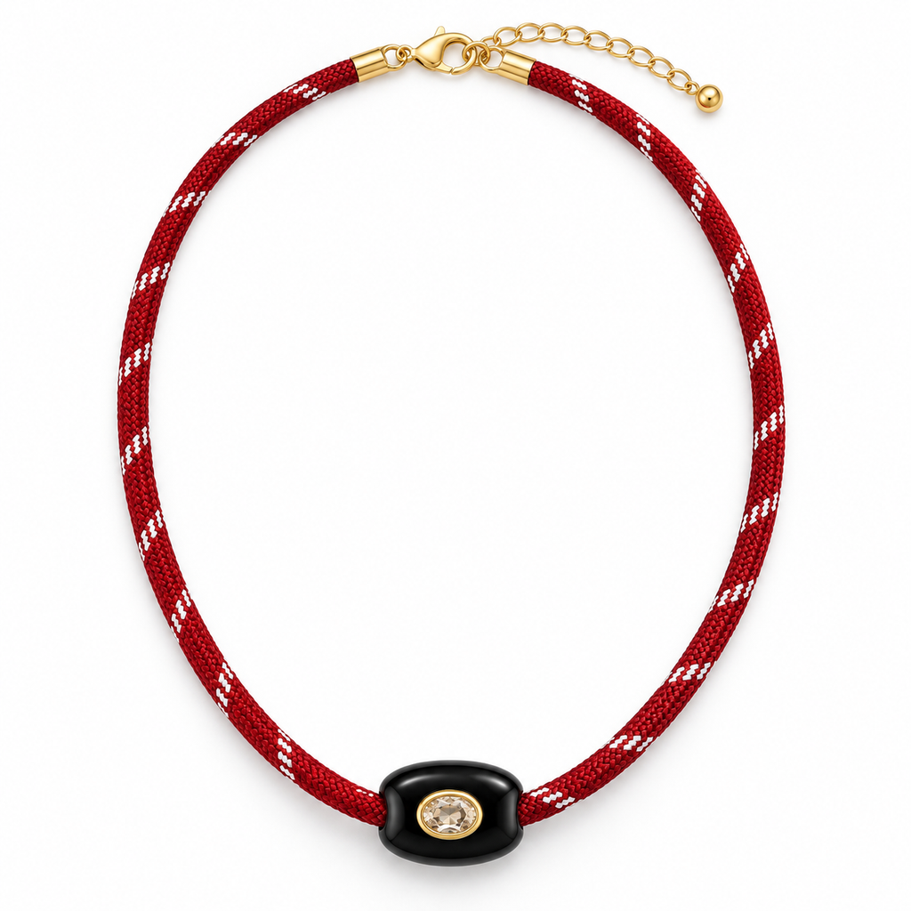 Scarlet Black Crystal Paracord Necklace