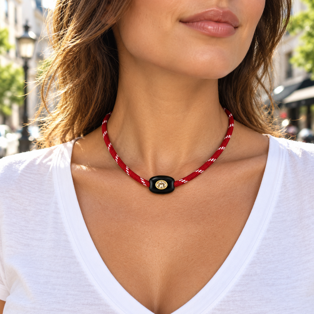 Scarlet Black Crystal Paracord Necklace
