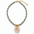 Rose Quartz Pendant Sage Paracord Necklace