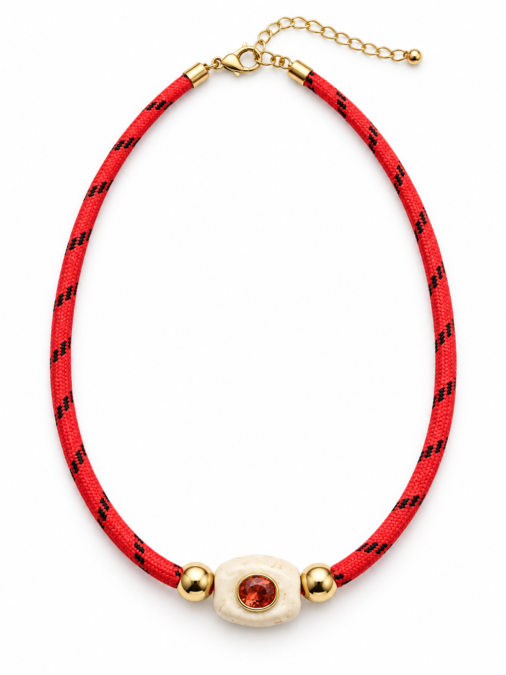 Red Crystal Ivory Bead Paracord Necklace