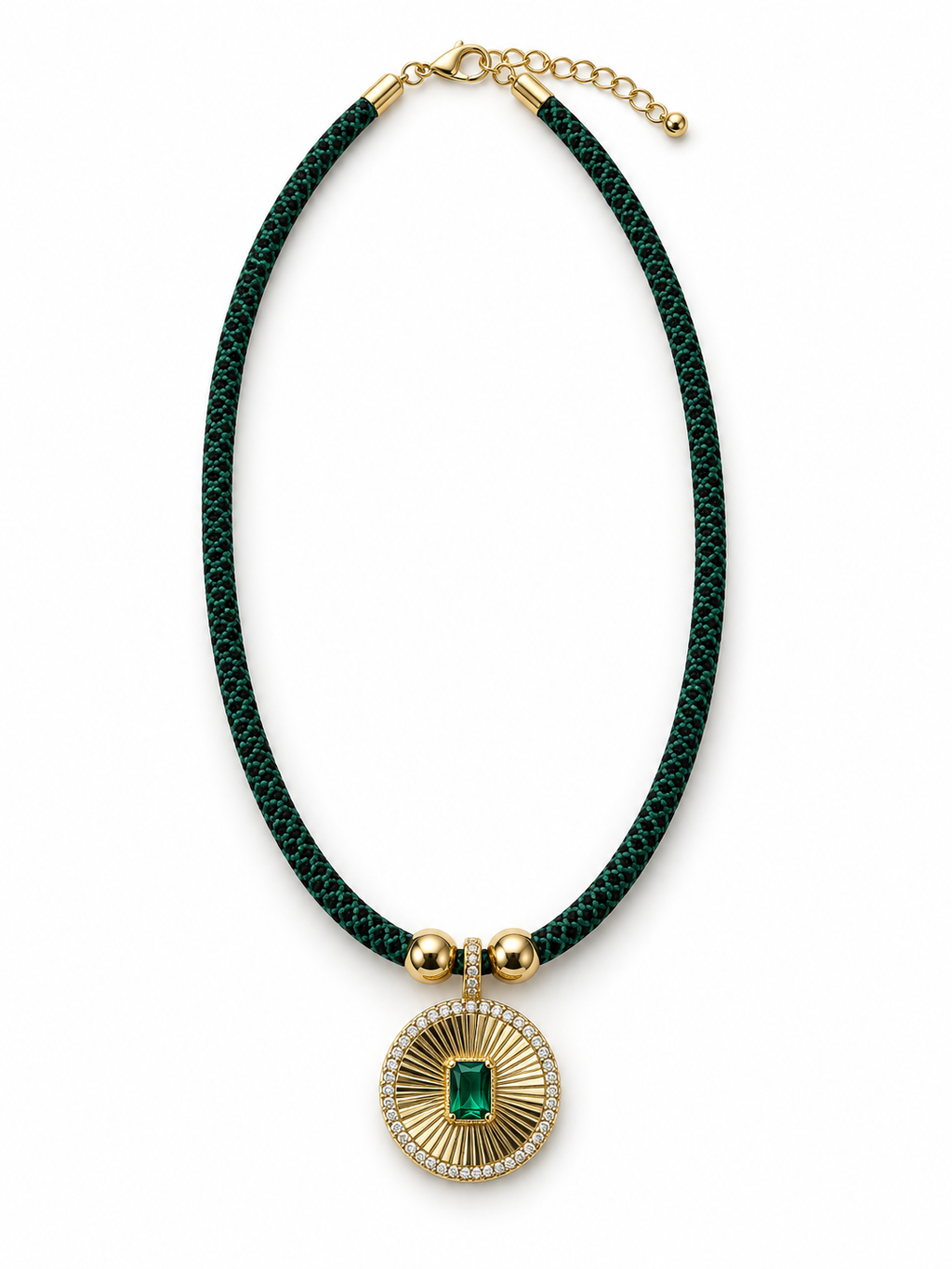Emerald Sunburst Pendant Paracord Necklace