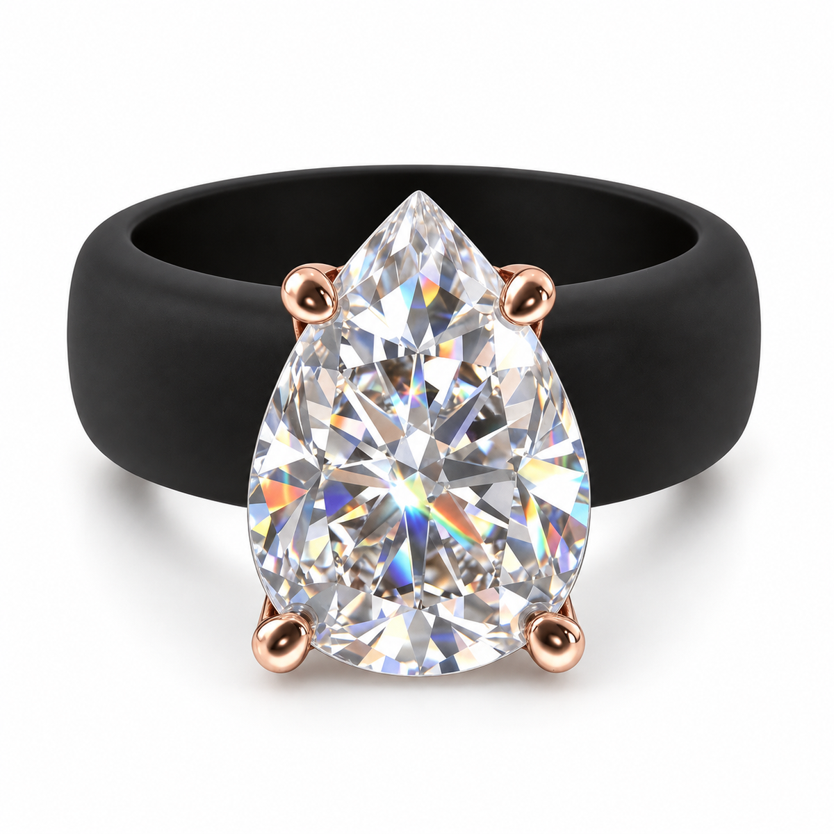 Pear CZ Black Silicone Ring