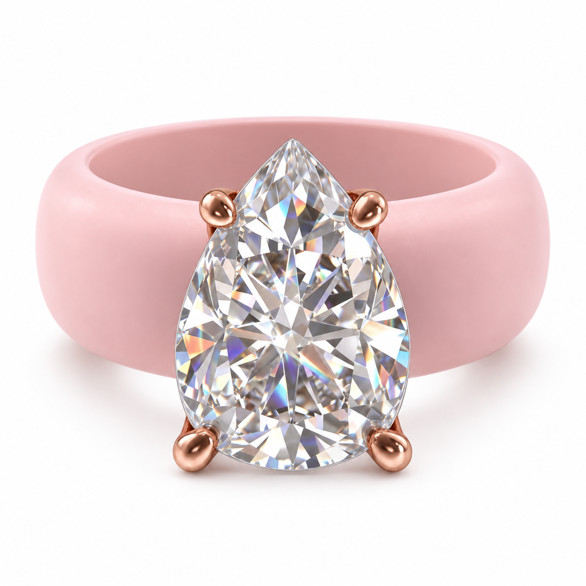 Pear CZ Pink Silicone Ring