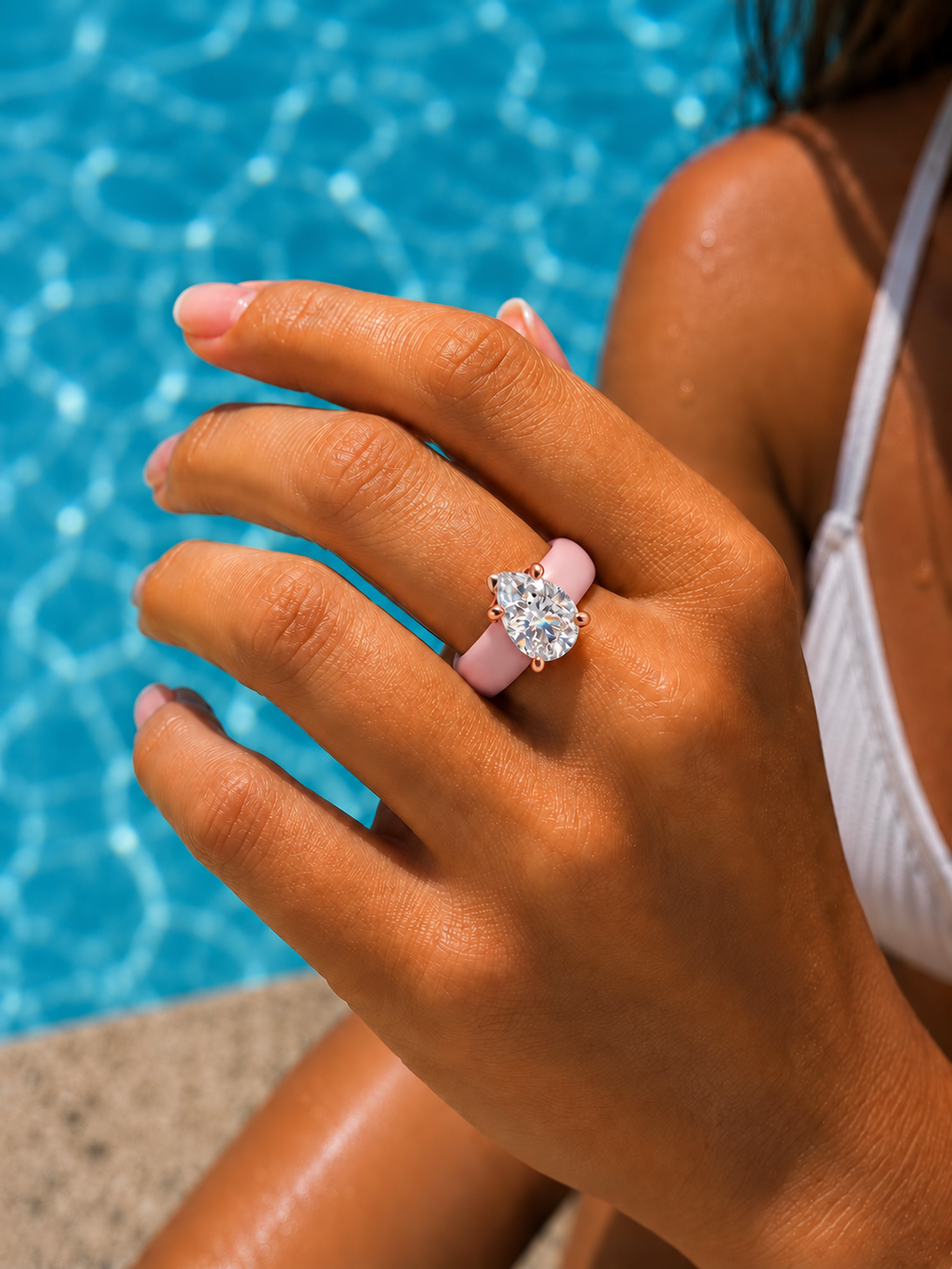 Pear CZ Pink Silicone Ring