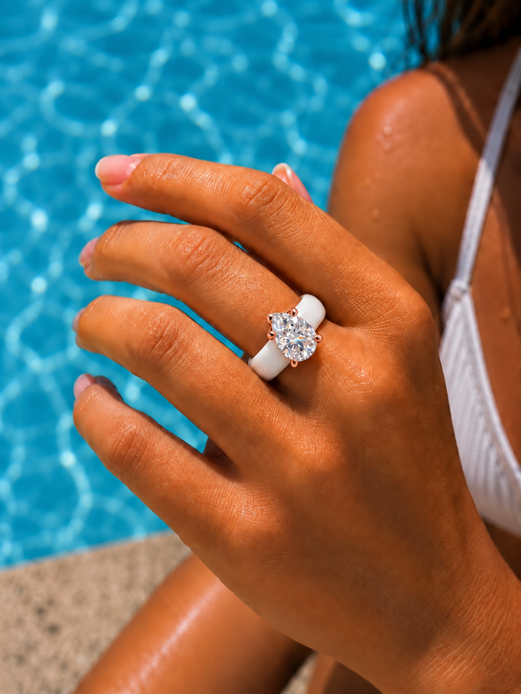 Pear CZ White Silicone Ring