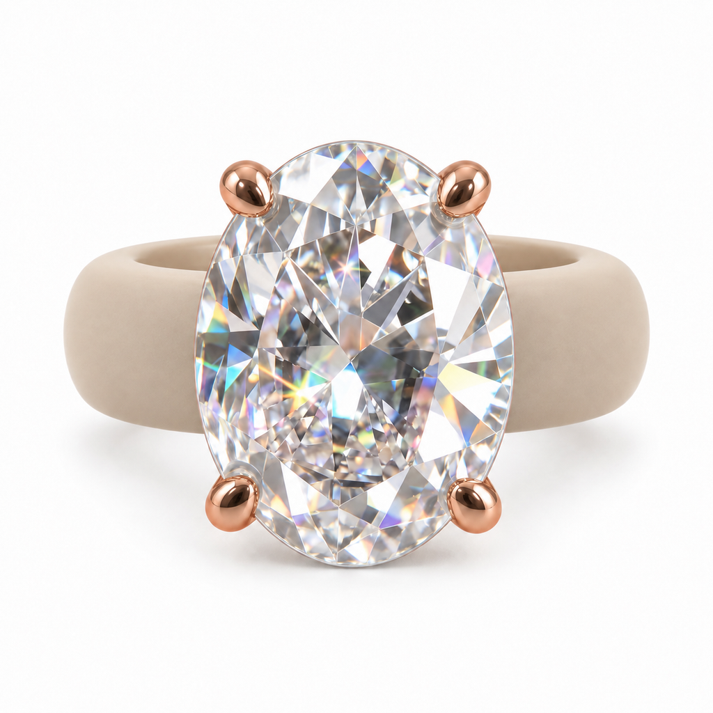 Oval CZ Beige Silicone Ring