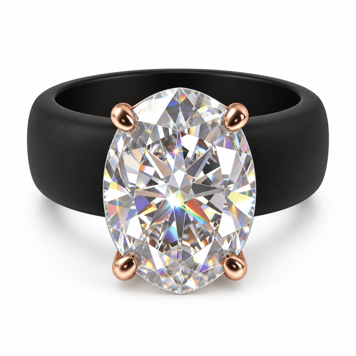 Oval CZ Black Silicone Ring