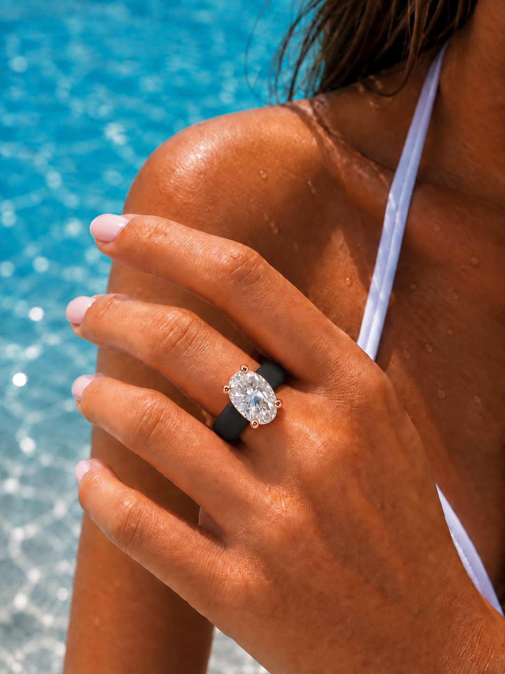 Oval CZ Black Silicone Ring