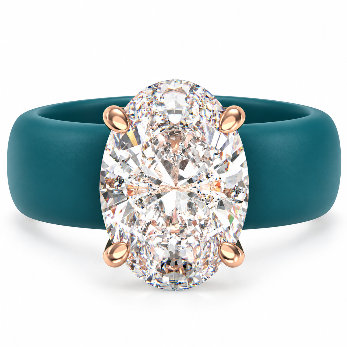 Oval CZ Teal Silicone Ring