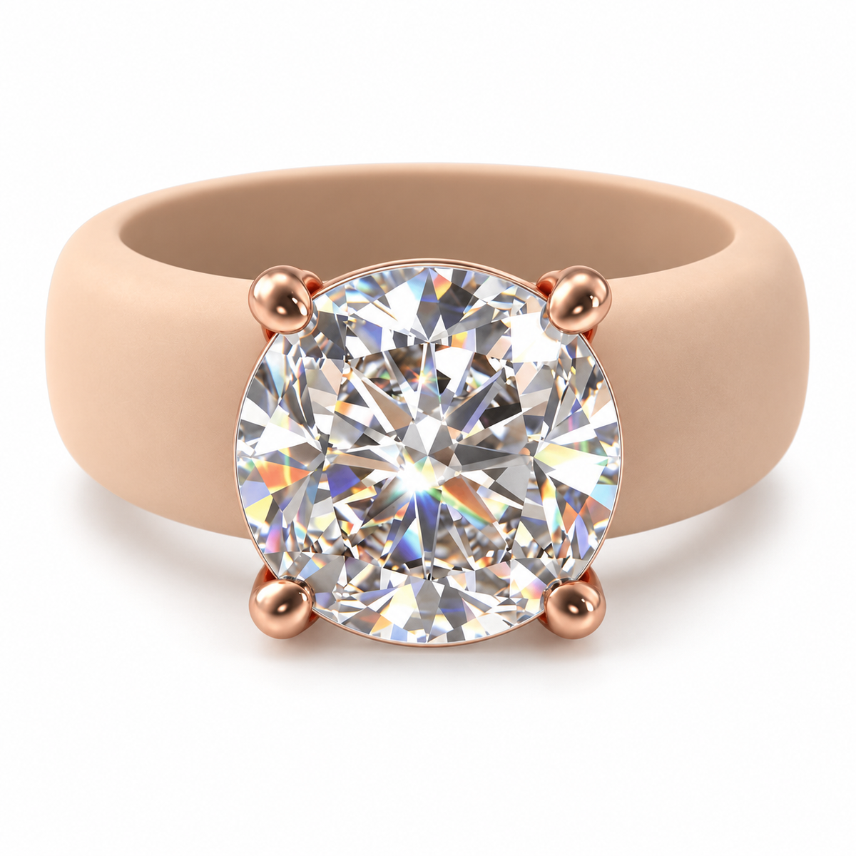 Round CZ Beige Silicone Ring