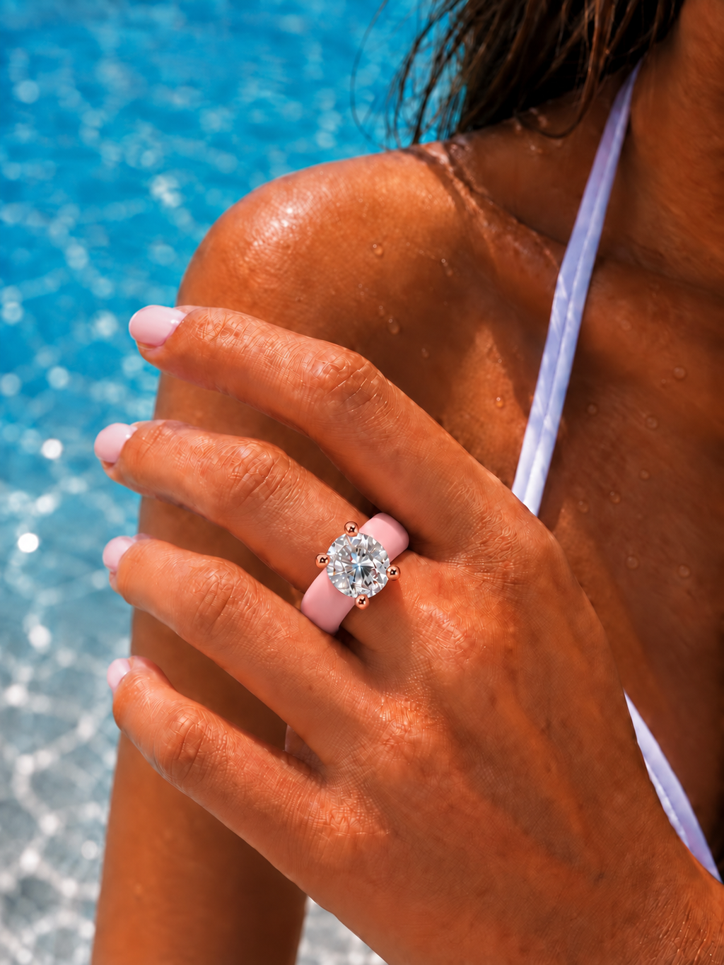 Round CZ Pink Silicone Ring