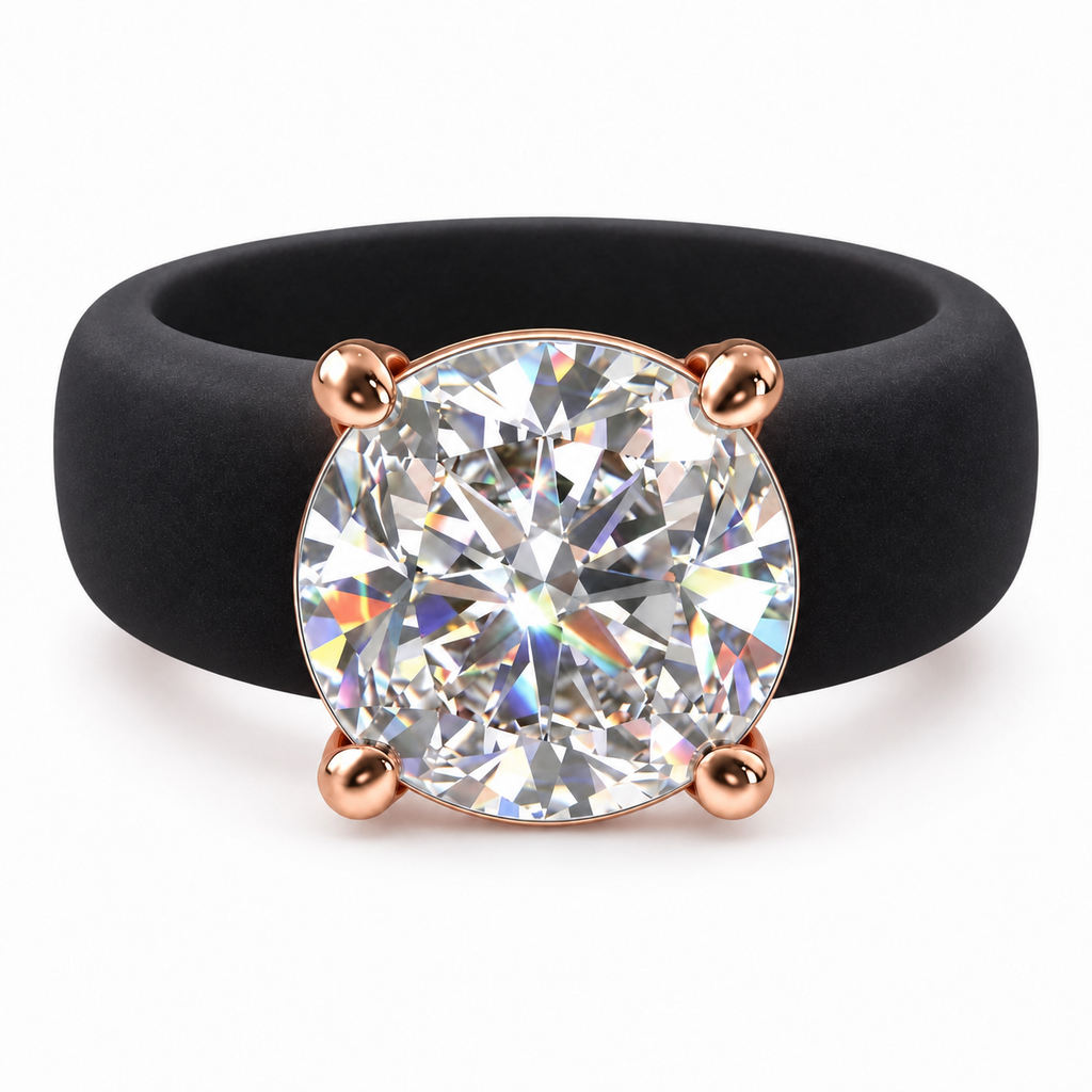 Round CZ Black Silicone Ring
