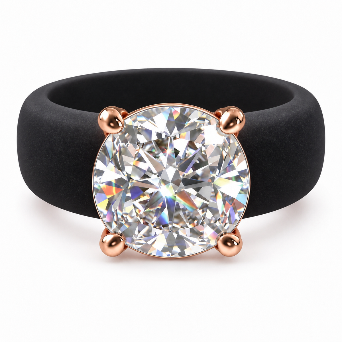 Round CZ Black Silicone Ring