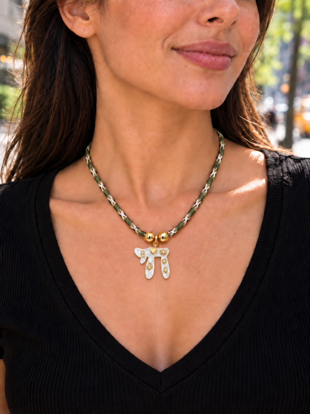 Mother of Pearl Chai Pendant Paracord Necklace