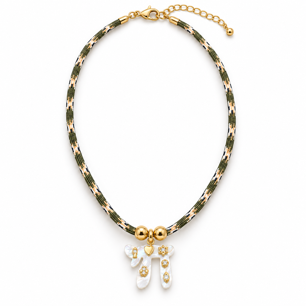 Mother of Pearl Chai Pendant Paracord Necklace