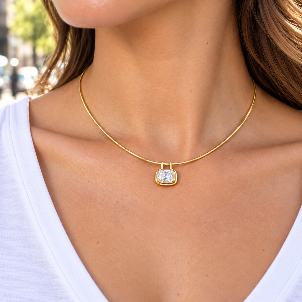 Herringbone Cushion CZ Necklace