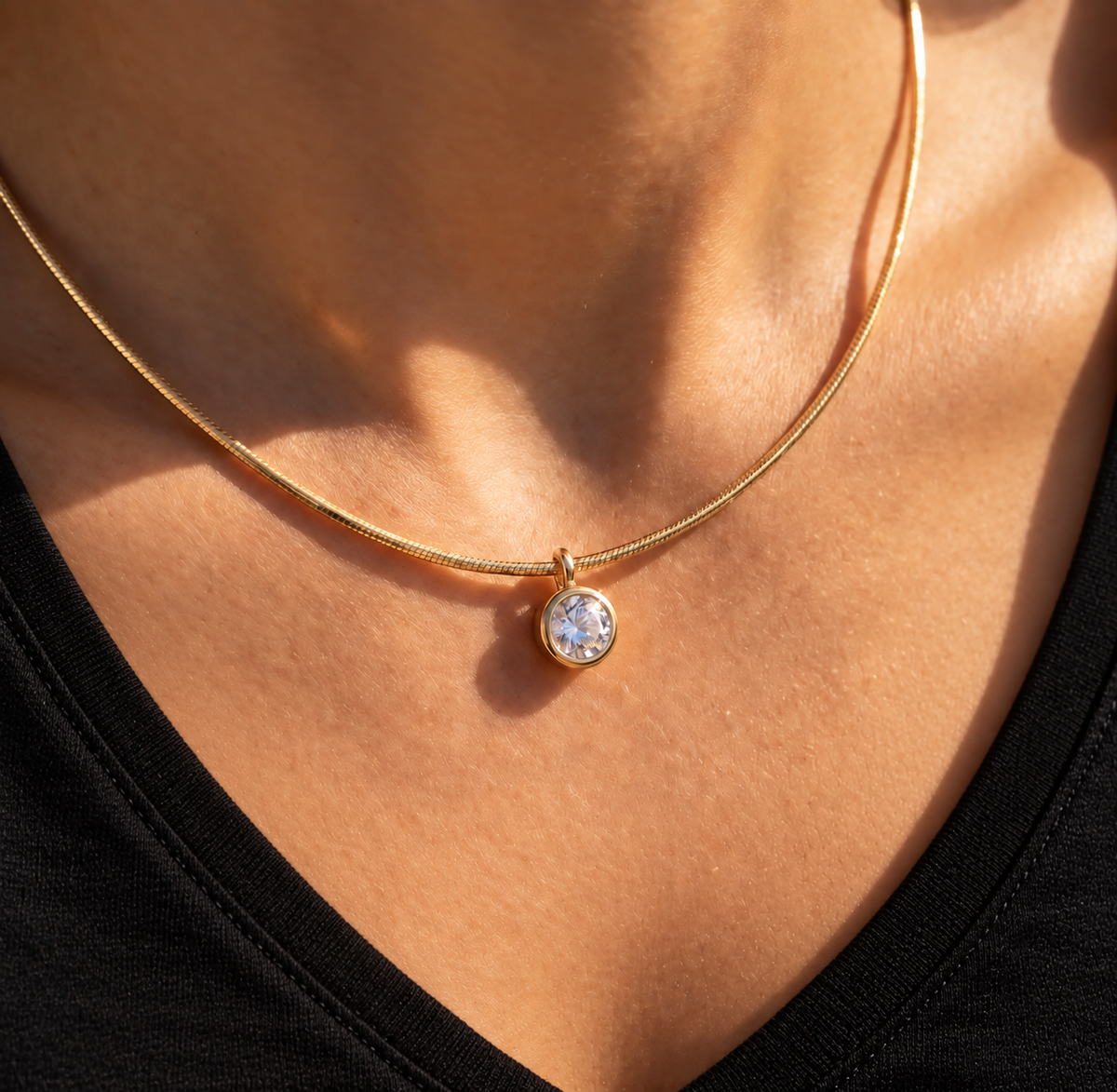 Herringbone Round CZ Necklace
