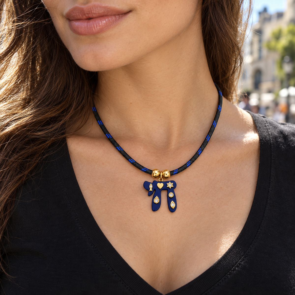 Navy Blue Chai Pendant Paracord Necklace