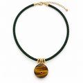 Tiger’s Eye Pendant Necklace with Green Twisted Paracord