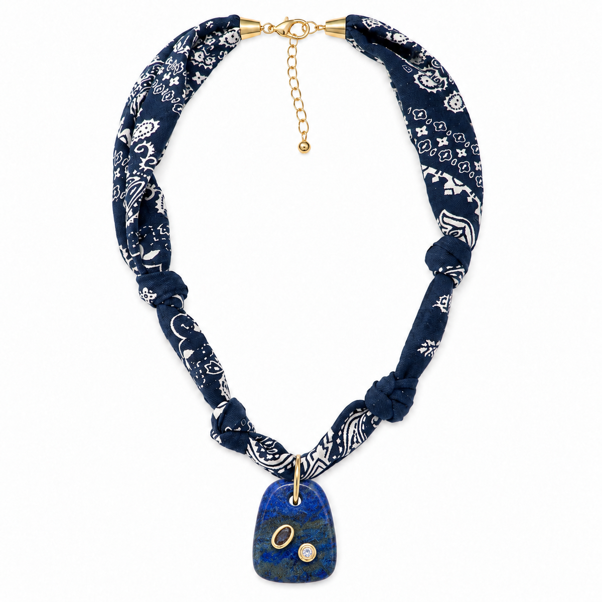 Navy Bandana Lapis Pendant Necklace