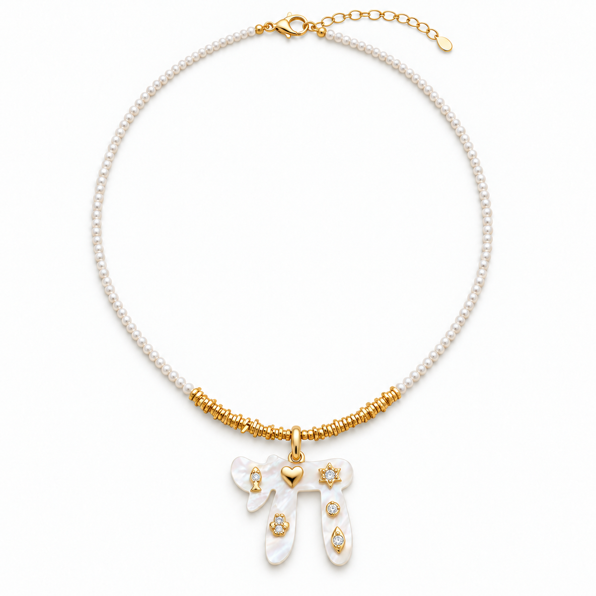 Mother of Pearl Chai White Beaded Necklace