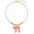 Pink Chai White Beaded Necklace