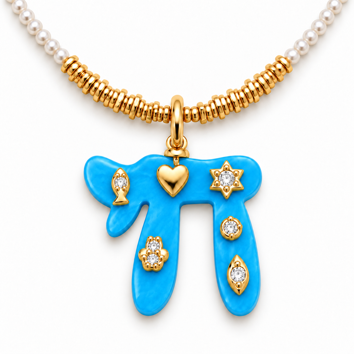 Turquoise Chai White Beaded Necklace