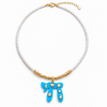Turquoise Chai White Beaded Necklace