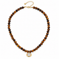 Tiger Eye Beaded Necklace with Oval Pendant