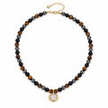 Tiger Eye & Black Beaded Necklace with Oval Pendant