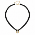 Black Beaded Necklace with Oval Pendant