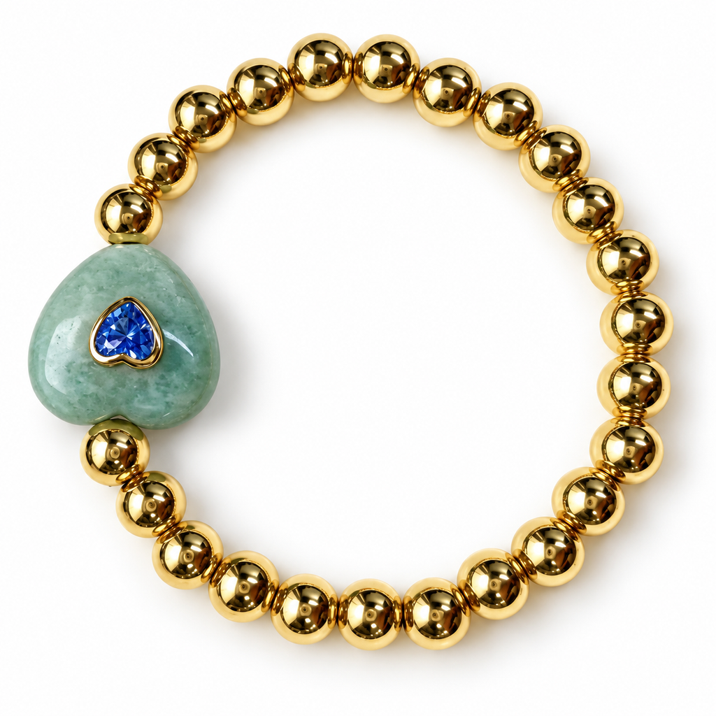 Amazonite Heart & Gold Beaded Bracelet