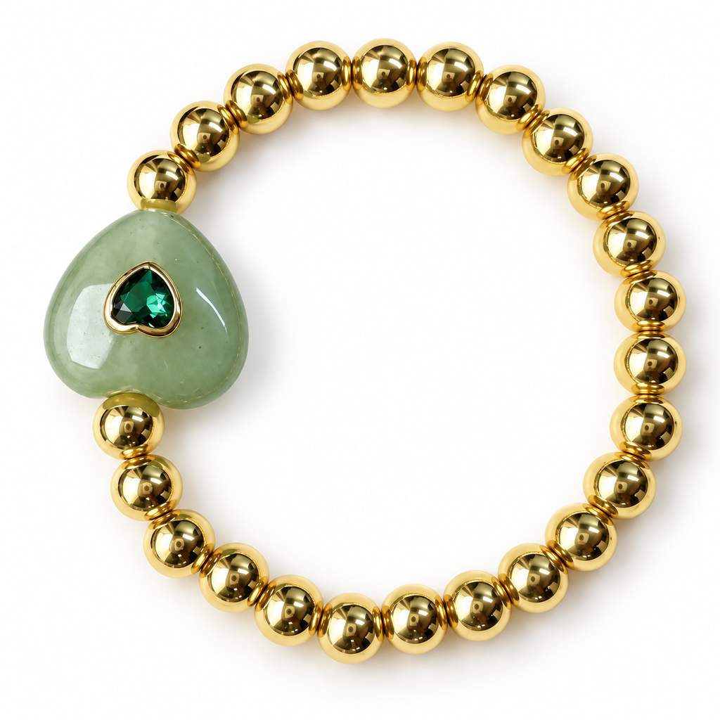 Aventurine Heart & Gold Beaded Bracelet